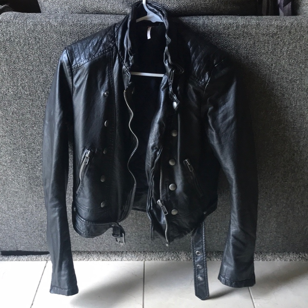 Free People Black  Ashville Vegan Jacket-black